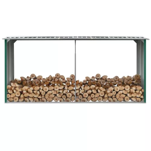  zöld horganyzott acél kerti tűzifatároló 330 x 92 x 153 cm 