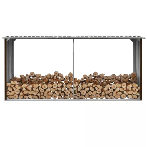  barna horganyzott acél kerti tűzifatároló 330 x 92 x 153 cm 