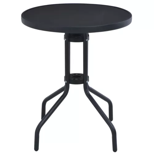  fekete acél és üveg kerti asztal 80 cm