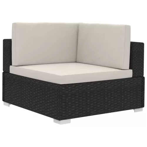  2 db fekete moduláris polyrattan sarokfotel párnákkal