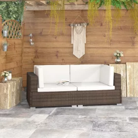  2 db barna moduláris polyrattan sarokfotel párnákkal