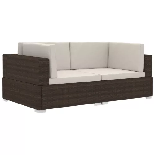  2 db barna moduláris polyrattan sarokfotel párnákkal