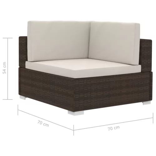  2 db barna moduláris polyrattan sarokfotel párnákkal