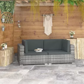  2 db szürke moduláris polyrattan sarokfotel párnákkal