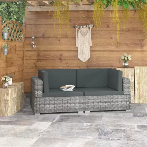  2 db szürke moduláris polyrattan sarokfotel párnákkal