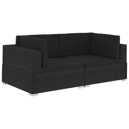  2 db fekete moduláris polyrattan sarokfotel párnákkal