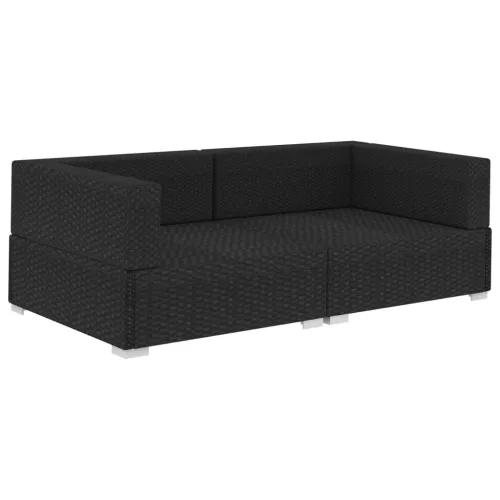 2 db fekete moduláris polyrattan sarokfotel párnákkal