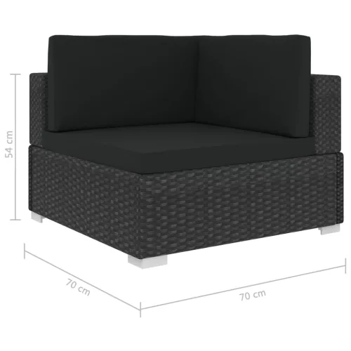  2 db fekete moduláris polyrattan sarokfotel párnákkal
