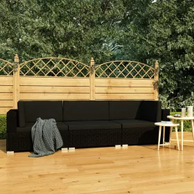  3 darabos fekete polyrattan kerti kanapészett párnákkal