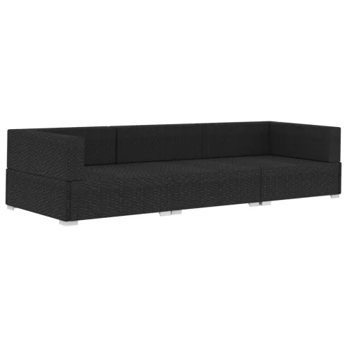  3 darabos fekete polyrattan kerti kanapészett párnákkal