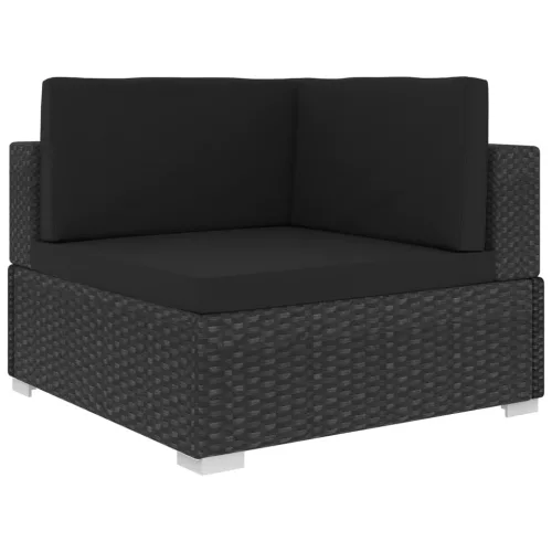  3 darabos fekete polyrattan kerti kanapészett párnákkal