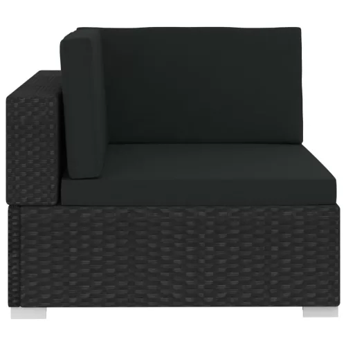  3 darabos fekete polyrattan kerti kanapészett párnákkal