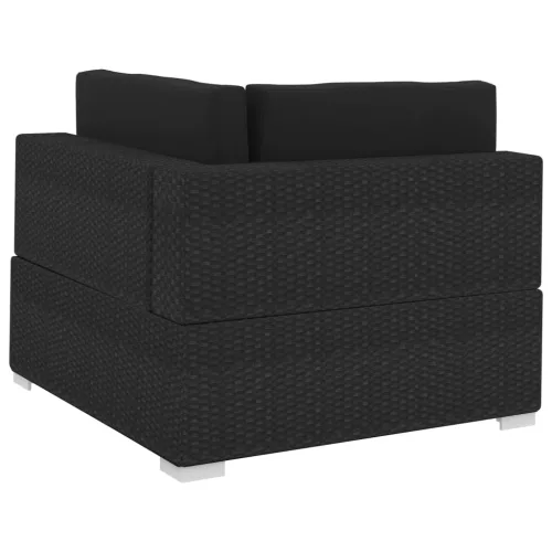  3 darabos fekete polyrattan kerti kanapészett párnákkal