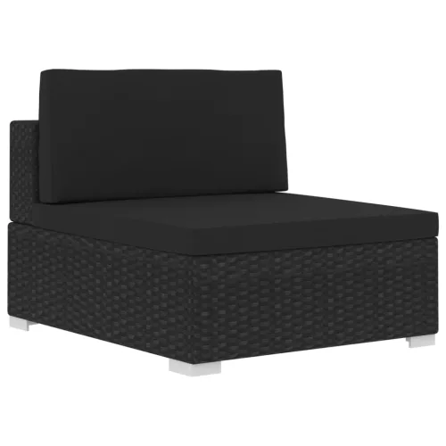  3 darabos fekete polyrattan kerti kanapészett párnákkal