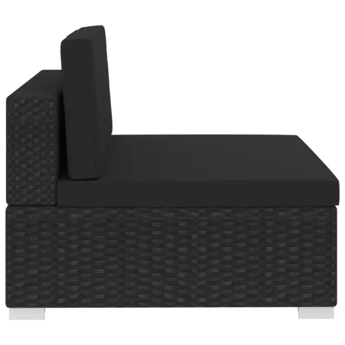  3 darabos fekete polyrattan kerti kanapészett párnákkal
