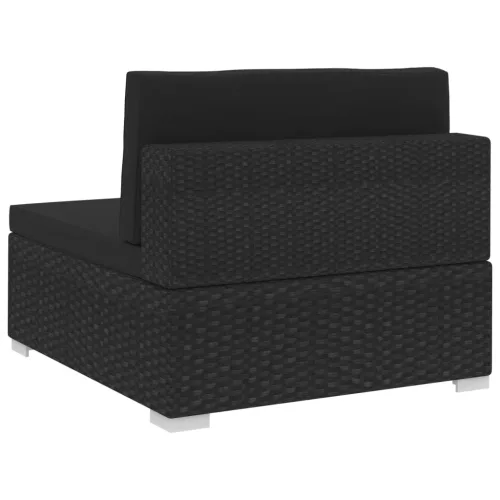  3 darabos fekete polyrattan kerti kanapészett párnákkal