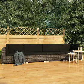    4 részes szürke polyrattan kerti kanapészett párnákkal 