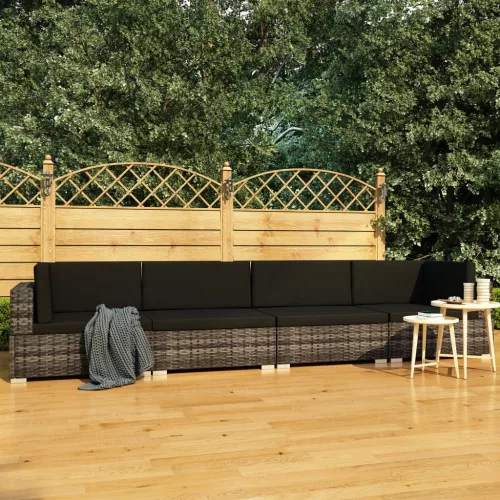  4 részes szürke polyrattan kerti kanapészett párnákkal 