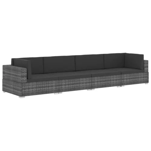  4 részes szürke polyrattan kerti kanapészett párnákkal 