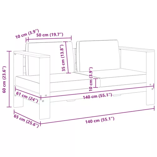  szürke tömör akácfa kerti kanapépad párnákkal 140 cm