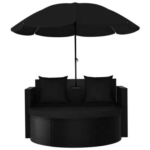  fekete polyrattan kerti ágy napernyővel