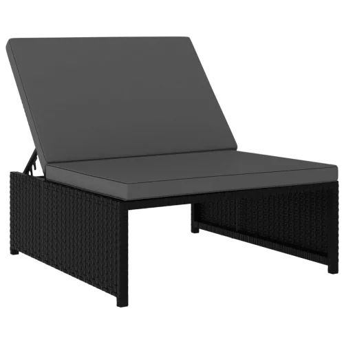  2 db fekete polyrattan napozóágy asztallal
