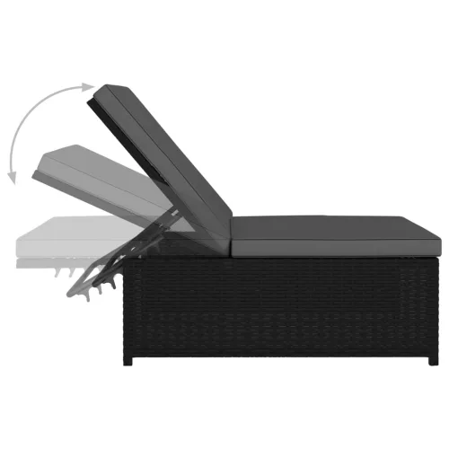  2 db fekete polyrattan napozóágy asztallal