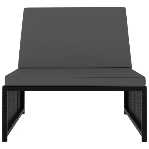 2 db fekete polyrattan napozóágy asztallal