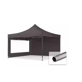   TP 4x4m összecsukható 750N acél vázas pavilon, 2 db oldalfallal - sötétszürke