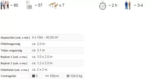 TP 4x10m standard rendezvénysátor, PE 450 - fehér
