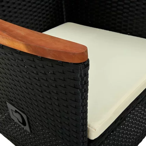  2 db fekete polyrattan kültéri szék párnával