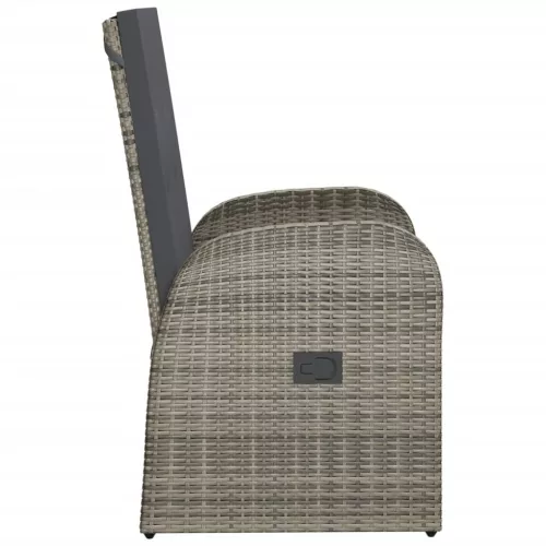  2 db szürke dönthető háttámlás polyrattan kerti szék párnával