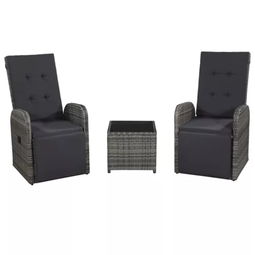  3 darabos szürke polyrattan bisztrószett párnákkal