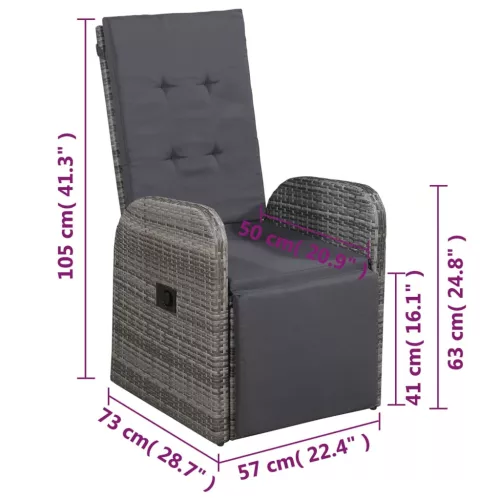  3 darabos szürke polyrattan bisztrószett párnákkal