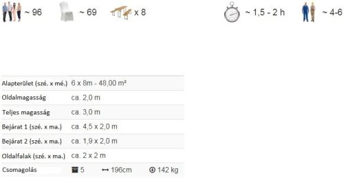 TP 6x8m standard rendezvénysátor, PVC 700 - fehér-szürke