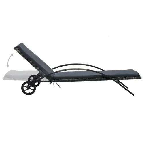  antracitszürke polyrattan napozóágy párnával és kerekekkel