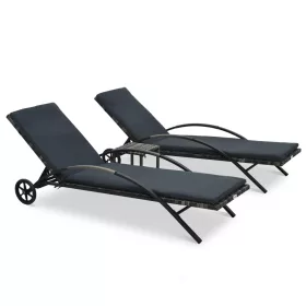  antracitszürke polyrattan napozóágyak asztallal