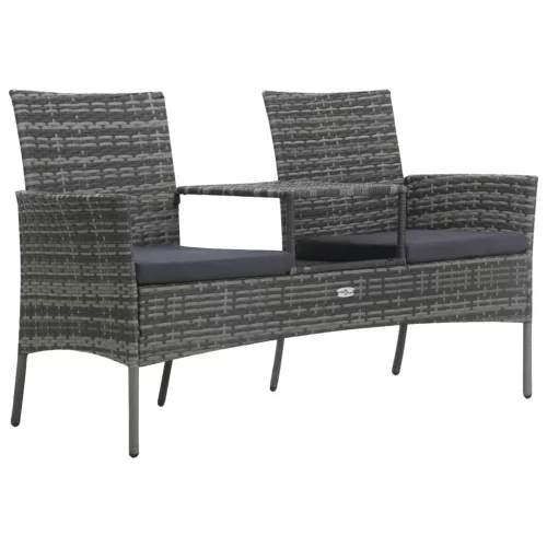  kétszemélyes antracitszürke polyrattan kanapé teázóasztallal