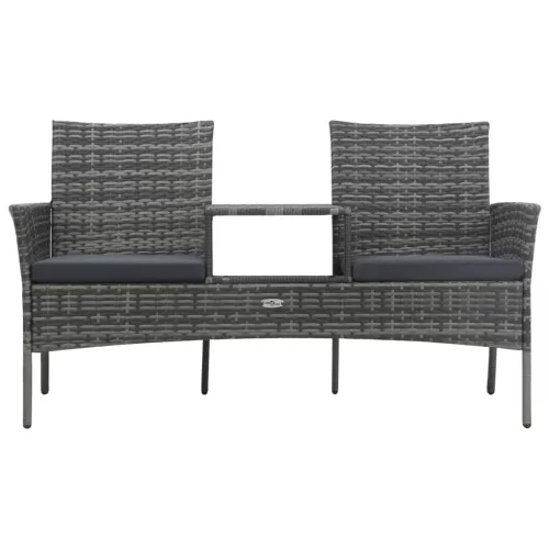  kétszemélyes antracitszürke polyrattan kanapé teázóasztallal