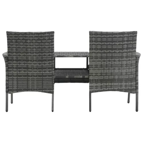  kétszemélyes antracitszürke polyrattan kanapé teázóasztallal
