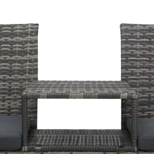  kétszemélyes antracitszürke polyrattan kanapé teázóasztallal