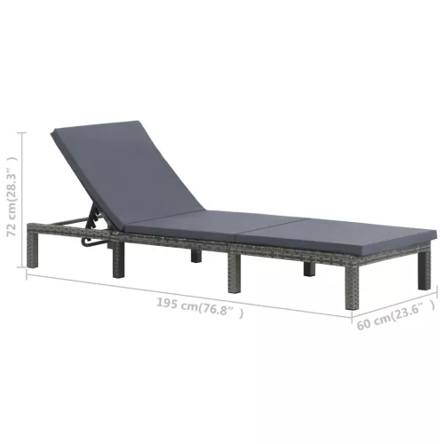  antracitszürke polyrattan napozóágy párnával