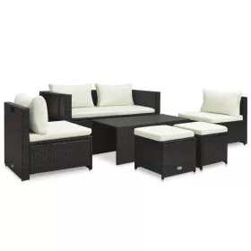    6-részes barna polyrattan kerti társalgószett párnákkal