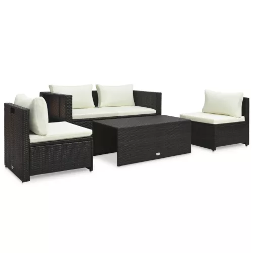  6-részes barna polyrattan kerti társalgószett párnákkal