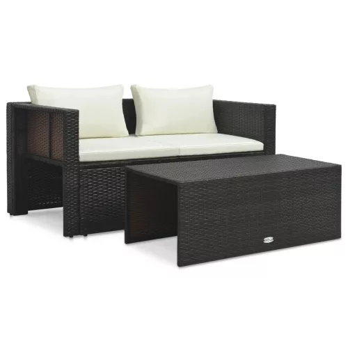  6-részes barna polyrattan kerti társalgószett párnákkal