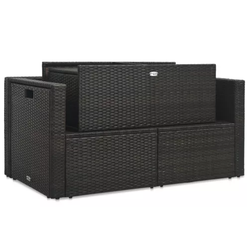  6-részes barna polyrattan kerti társalgószett párnákkal