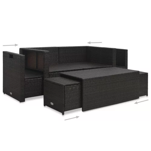  6-részes barna polyrattan kerti társalgószett párnákkal