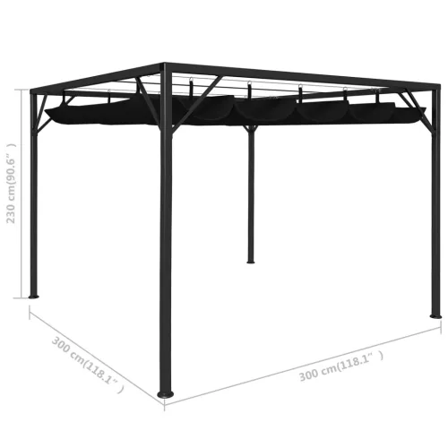  antracitszürke kerti pavilon behúzható ponyvatetővel 3 x 3 m