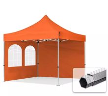   Professional összecsukható sátrak PROFESSIONAL 400g/m2 ponyvával, alumínium szerkezettel, 2 oldalfallal, hagyományos ablakkal -  3x3m narancssárga