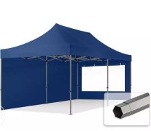   Professional összecsukható sátrak PREMIUM 350g/m2 ponyvával, acélszerkezettel, 2 oldalfallal, panoráma ablakkal - 3x6m kék